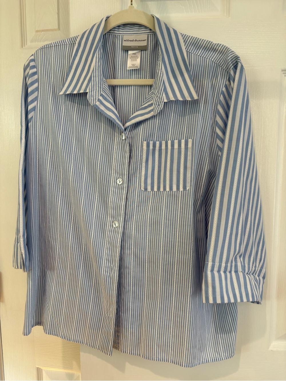 Alfred Dunner Light Blue and White Striped Button-Front Shirt